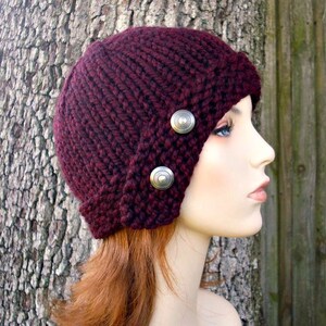 Knit Cloche Hat, Chunky Knit Hat, Womens Hat, Winter Hat, Knit Beanie, Knit Cap, Womens Cloche Beanie, Claret Burgundy image 2