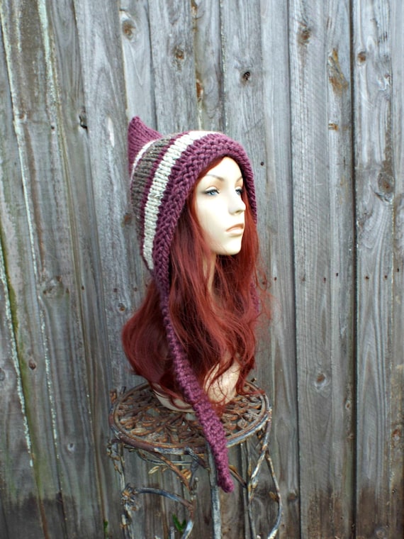 Chunky Knit Hat, Womens Hat, Adult Pixie Hat, Ear Flap Hat, Winter
