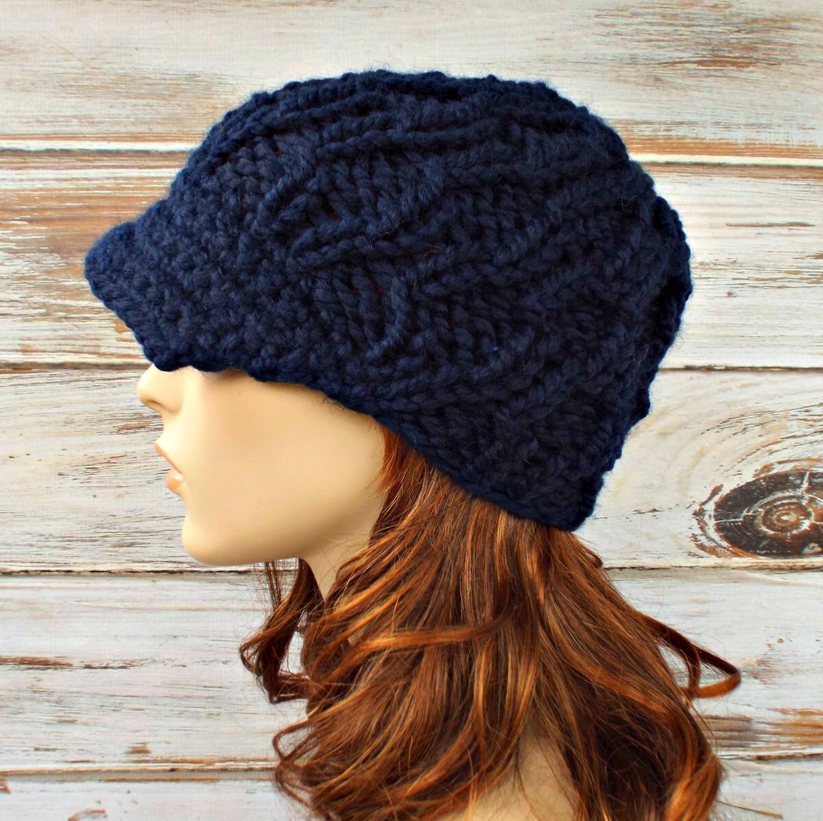 Chunky Knit Hat With Brim, Womens Hat, Mens Hat, Winter Hat