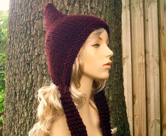 Black Pixie Hat Black Knit Hat Black Womens Hat Black Hat Chunky Knit Hat Womens Accessories Fall Fashion Winter Hat