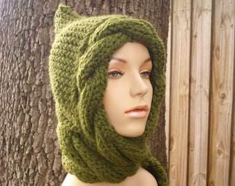 Hooded Scarf, Scarf Hat, Chunky Scarf, Womens Hat, Womens Scarf, Winter Scarf, Knit Hood, Neckwarmer, Cable Scarf Hat