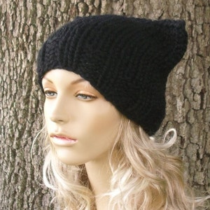 Knit Cat Hat Black Cat Hat Black Cat Beanie Black Knit Hat Black Womens Hat Black Hat Black Beanie Womens Accessories Winter Hat image 3