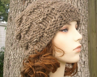 Chunky Knit Hat, Womens Hat, Mens Hat, Winter Hat, Knit Beanie, Knit Cap, Basket Weave Beanie, Barley Brown