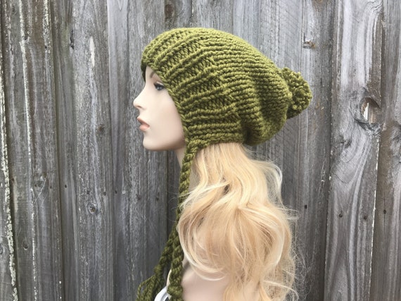 HandKnit Chunky Cilantro Wool Blend Ribbed Knit Beanie Hand Knit Beanie, Chunky Knit Hat, Womens Hat, Mens Hat  main image 3