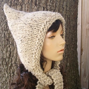 Pixie Hat, Pixie Hood, Elf Hat, Womens Hat, Chunky Knit Hat, Mens Hat, Winter Hat, Oatmeal