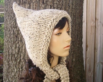 Elf Hat Womens Hat Pixie Hat Knit Hat Womens Winter Hat Pixie Hood - Gift For Her Fall Fashion - Pixie Hat Oatmeal