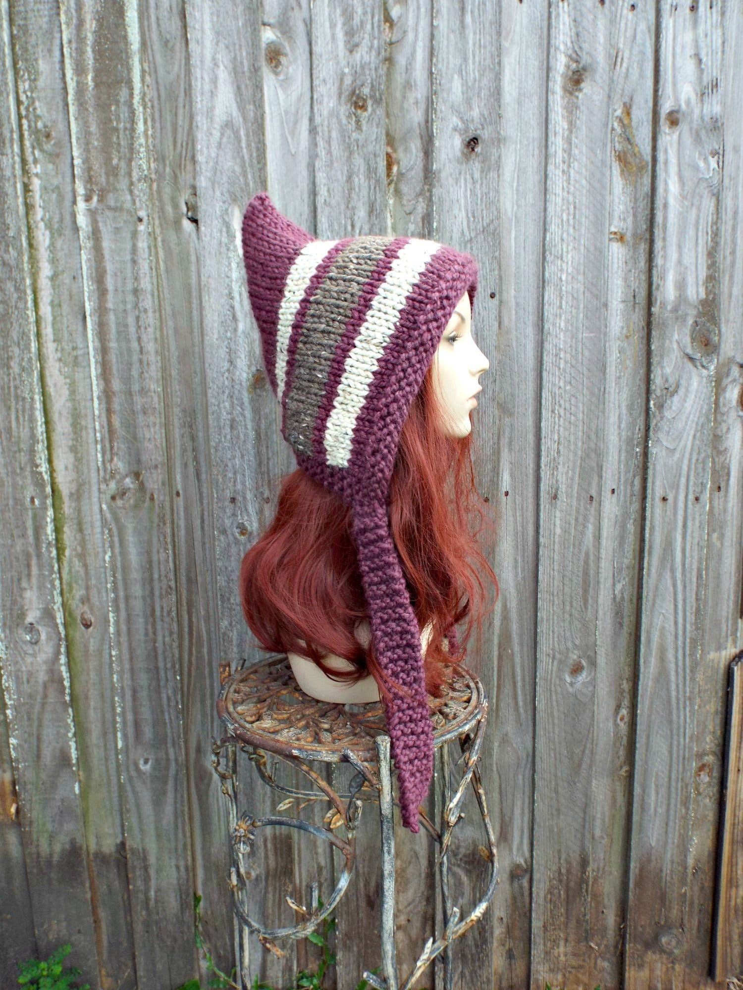 Chunky Knit Hat, Womens Hat, Adult Pixie Hat, Ear Flap Hat, Winter