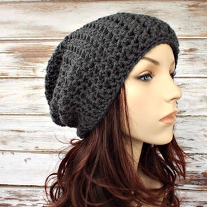 Slouchy Hat, Boho Hat, Hipster Hat, Summer Hat, Beach Hat, Crochet Hat, Mens Hat, Womens Hat, Slouchy Beanie, Charcoal Grey