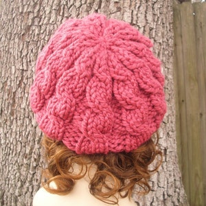 Raspberry Beret, Cable Knit Hat, Womens Hat, Winter Hat, Slouchy Beanie ...