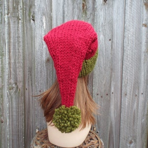 Santa Hat Christmas Hat Elf Hat Knitted Hat Knit Hat Womens Hats Winter Hat Mens Hat Adult Size Santa Claus Hat image 7