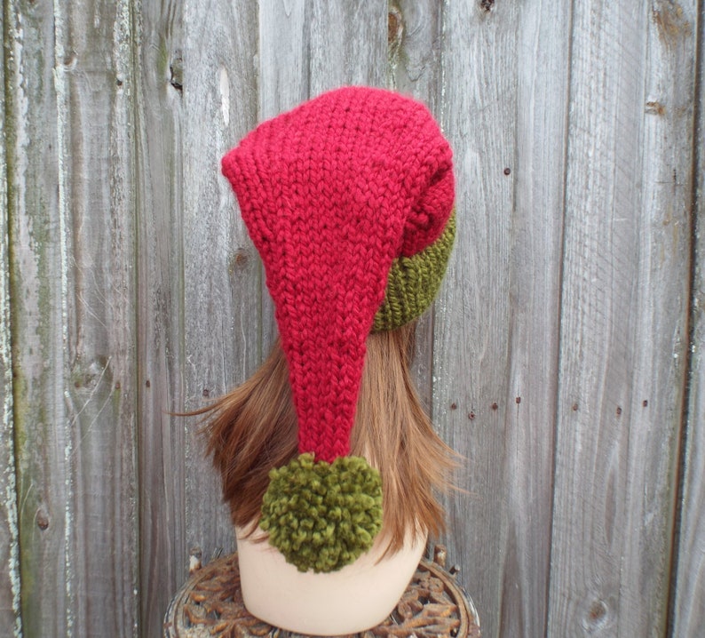 Santa Hat Christmas Hat Elf Hat Knitted Hat Knit Hat Womens Hats Winter Hat Mens Hat Adult Size Santa Claus Hat image 7