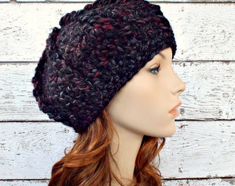 Winter Hats Women, Chunky Crochet Hat, Womens Hat, Winter Hat, Crochet Beret, Oversized Beret, Winter Accessories, Blackstone Black