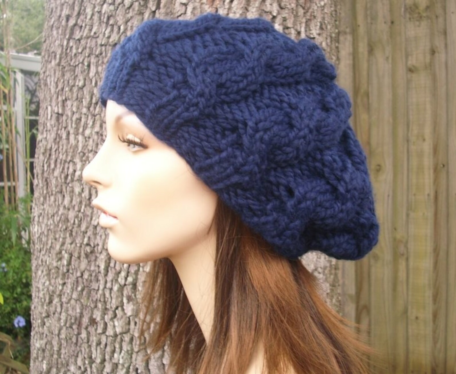 Navy Blue Cable Beret Navy Blue Knit Hat Blue Womens Hat Etsy