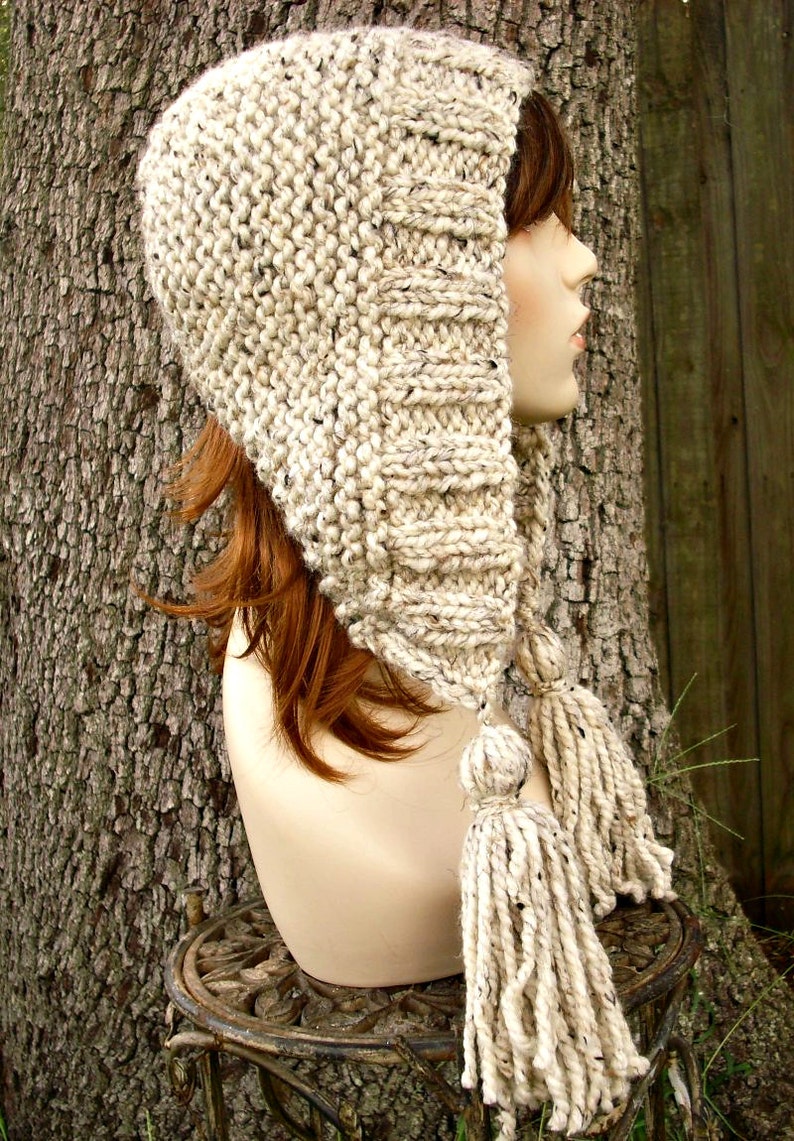 Knit Hat Womens Hat Knitted Hood With Tassels Ear Flap Hat Etsy Australia