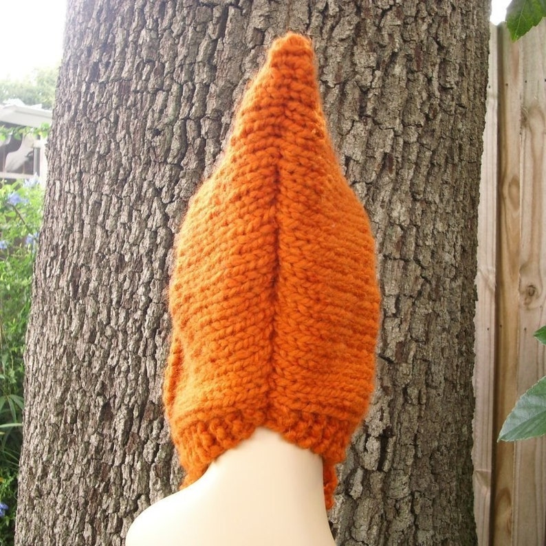 Witch Hat, Pixie Hat, Elf Hat, Chunky Knit Hat, Womens Hat, Mens Hat, Winter Hat, Fall Fashion, Pixie Hood, Pumpkin Orange image 5