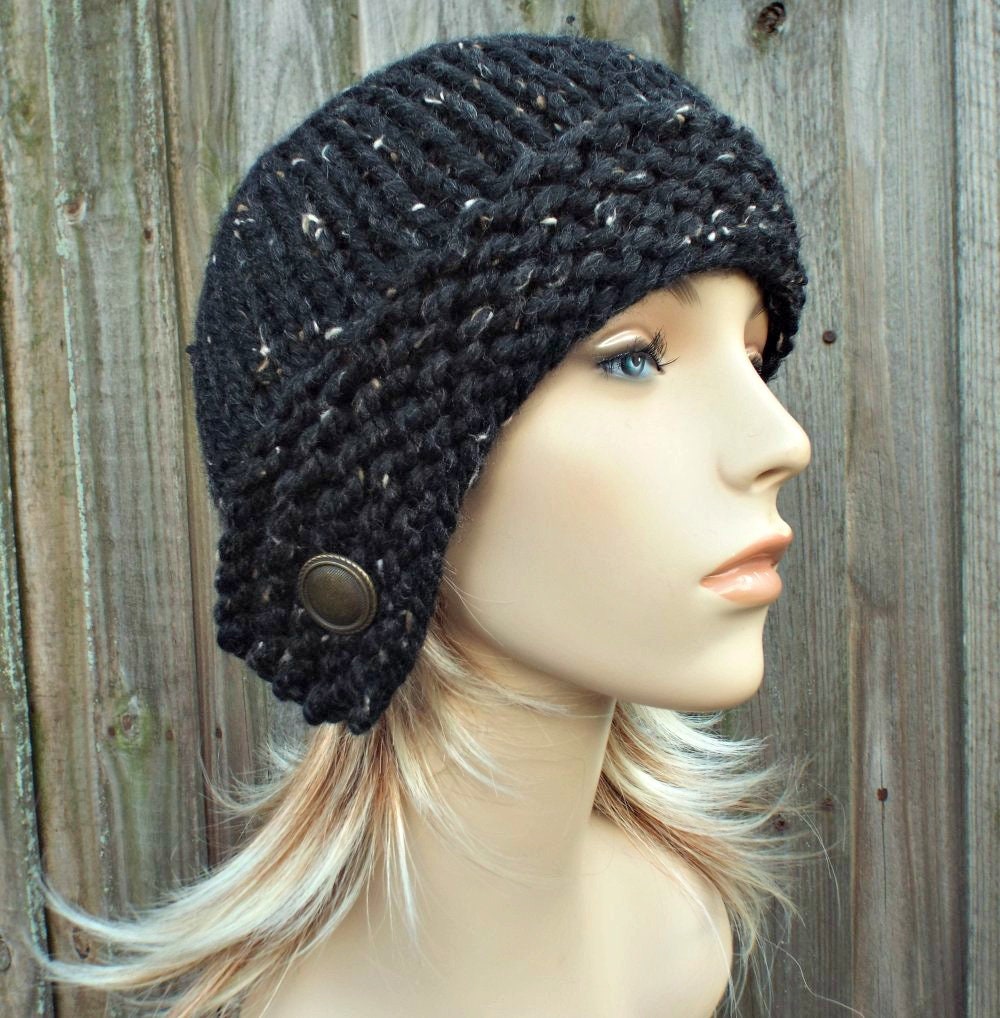 帽子 knit cloche hat (black) Black Cloche Hat, Chunky Knit Hat, Womens Hat, Mens Hat