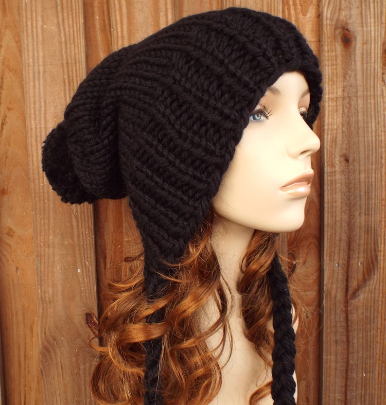 Black Slouchy Knit Hat Womens Hat Black Hat Extra Slouchy Etsy