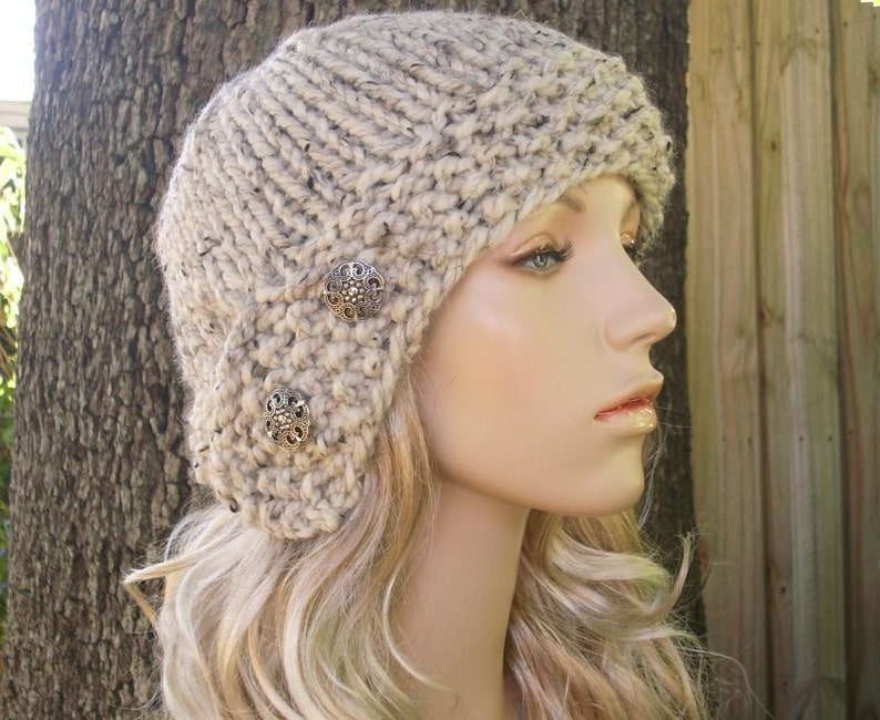 Oatmeal Cloche Hat Oatmeal Knit Hat Oatmeal Hat Oatmeal Beanie Womens Accessories Winter Hat Knit Hat Oatmeal Womens Hat