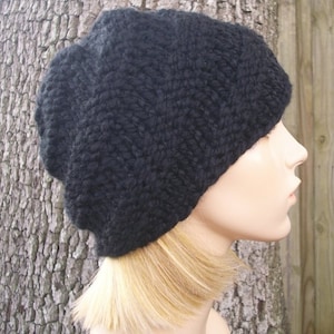 Black Hat, Black Beanie, Hand Knit Hat for Men, Chunky Knit Hat, Womens Hat, Mens Hat, Winter Hat, Knit Beanie, Knit Cap, Swirl Beanie