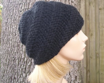 Black Hat, Black Beanie, Hand Knit Hat for Men, Chunky Knit Hat, Womens Hat, Mens Hat, Winter Hat, Knit Beanie, Knit Cap, Swirl Beanie