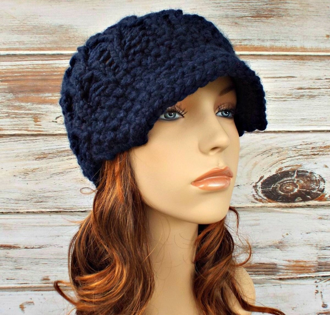 Chunky Knit Hat With Brim, Womens Hat, Mens Hat, Winter Hat