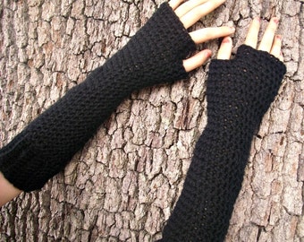 Crocheted Fingerless Gloves, Fingerless Mittens, Long Fingerless Gloves, Gauntlet Gloves, Long Black Gloves, Arm Warmers