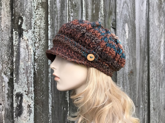 New Boho Crochet Newsboy Cap – Slouchy Brim Hat Handmade | Crochet by Sharon Crochet Newsboy Brim Slouchy Hat - Etsy main image 3
