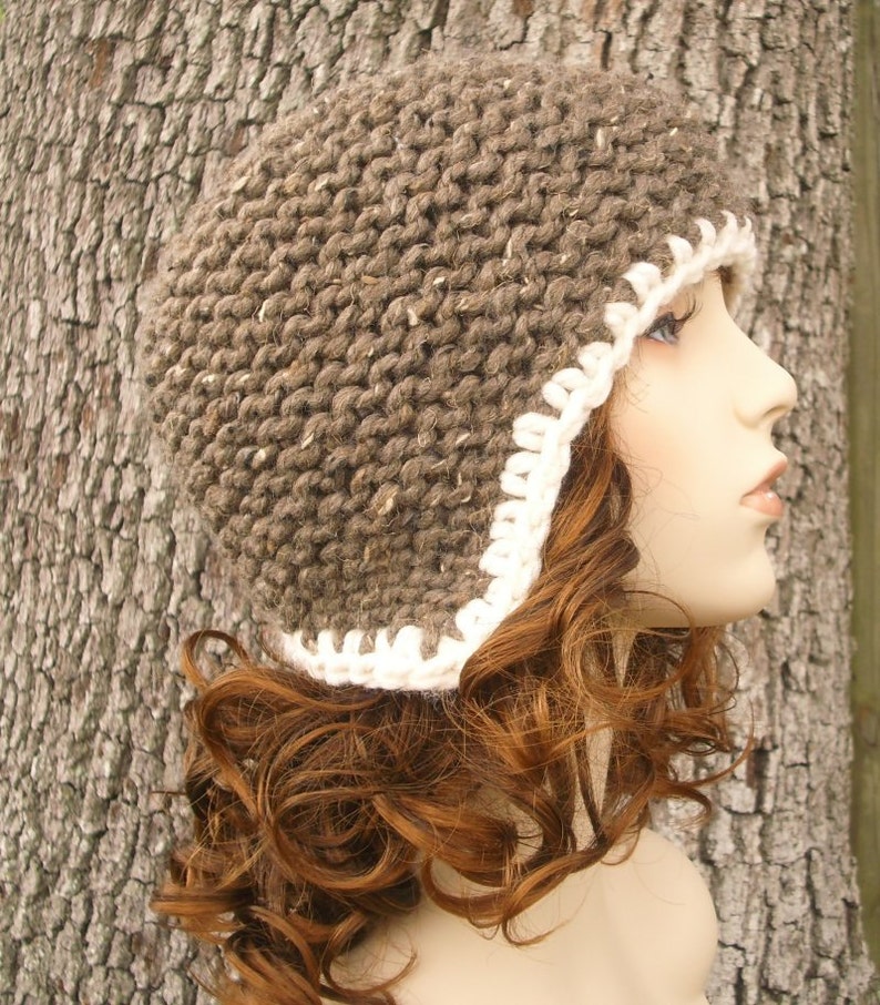 Brown Hat Brown Beanie Womens Accessories Winter Hat Brown Ear Flap Hat Womens Hat Garter Helmet Barley Brown Knit Hat