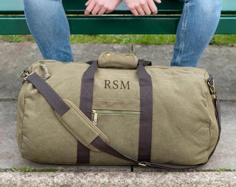 Personalised Large Canvas Holdall with Shoulder Strap - Various Colours Available