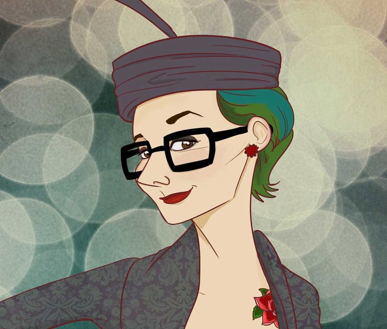 Archival Print of a Millennial in Hipster Glasses and Damask - Etsy