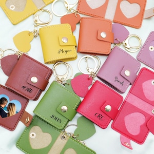 Personalized Photo Keychain in Leather Case, Personalised Mini Photo Keyring, Custom Photo Keychain, Leather Photo Keychain