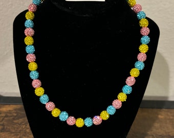 Baseball clay rhinestone bead necklace 9inningdrip AQUAMARINE PINK YELLOW