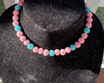 Baseball customize clay rhinestone bead necklace 9inningdrip PINK AQUAMARINE cotton candy
