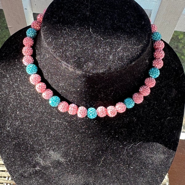 Baseball customize clay rhinestone bead necklace 9inningdrip PINK AQUAMARINE cotton candy