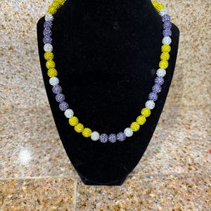 Baseball customize clay rhinestone bead necklace 9inningdrip PURPLE WHITE GOLD