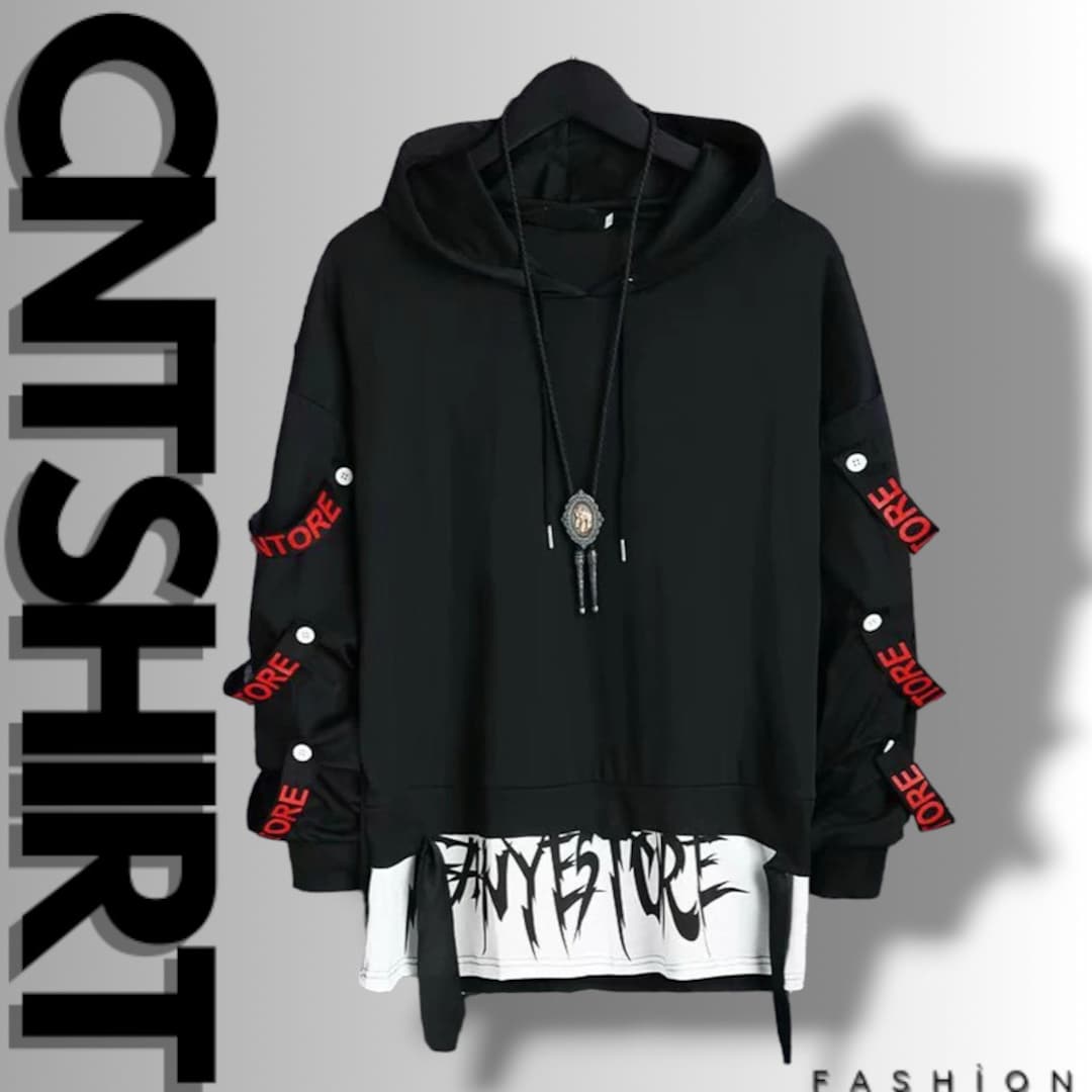 Black Mesh Back Hoodie – Translucent Panel Streetwear