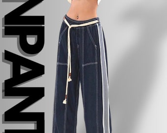 Frühling 2024 Jeanshose mit hoher Taille und weitem Bein | Damen Streetwear Straight Baggy Jeans | Amerikanische Mode-Statement-Hose