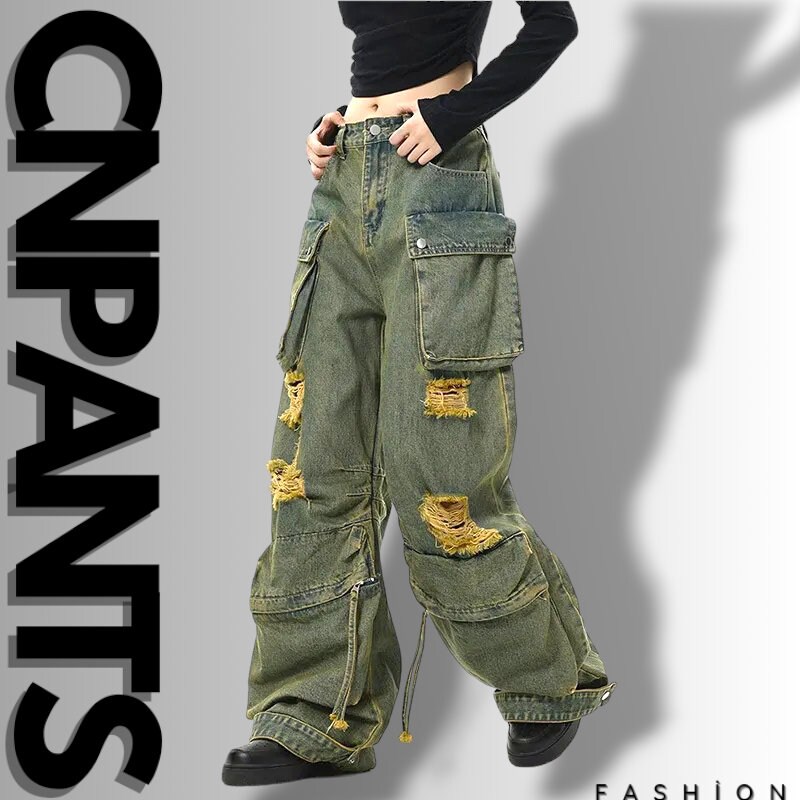 Vintage Y2k Style Baggy Ripped Cargo Jeans Harajuku and 2000s 