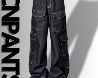 Jeans Y2K azules vintage para mujer / Ropa de calle estética Baggy Harajuku / Pantalones de mezclilla Trashy de la década de 2000 / Pantalones Jean oversize / Estilo retro