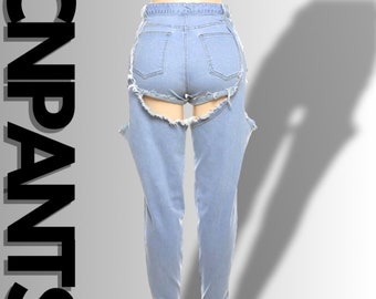 Damenjeans | Jeanshose mit hoher Taille und zerrissenen Quasten: Hip-Hop-Streetwear für Frauen | Sommermode Jeanshosen | Lässige All-Match-Hose