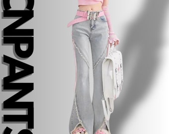 Harajuku Streetwear Wide Leg Denim Trousers | High Waist Y2K Fashion Jeans | Women's Pants