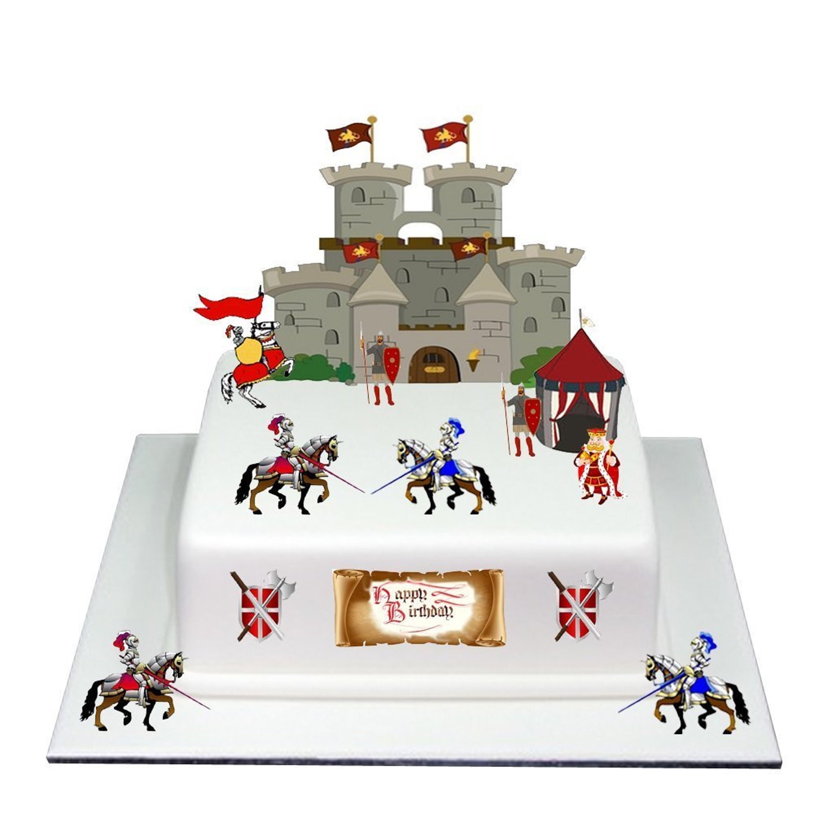Knight Grad Topper Medieval Knight Castle Birthday Edible Stand up Wafer Paper Cake Scene ...