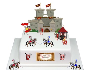 Medieval Knight Castle Birthday Edible Stand Up Wafer Paper Cake Scene Decoration Topper.Perfect for larger cakes.Stand up Cake topper scene