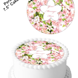 Personalised Cherry Blossom Flower Design 7.5inch Circle Edible Icing Cake Decoration Topper.Personalise your cake.Perfect for larger cakes.