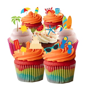 32 Stand Up Beach Seaside Holiday Clipart Estilo Comestível Wafer Papel Cartão Bolo Cupcake Toppers Decorações. Papel wafer/cartão totalmente comestível