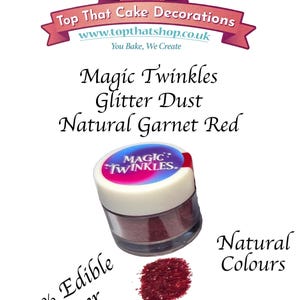 Magic Twinkles Fully Edible Fine Glitter Dust 2g of Natural Garnet Red - 100% Edible Glitter Dust Sparkles for Cake/Food Decorating