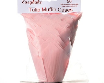 Pack of 50 Tulip Muffin Cake Cases Pale Pink Design for Baking - 50 per pack - OFFER - STOCK CLEARANCE