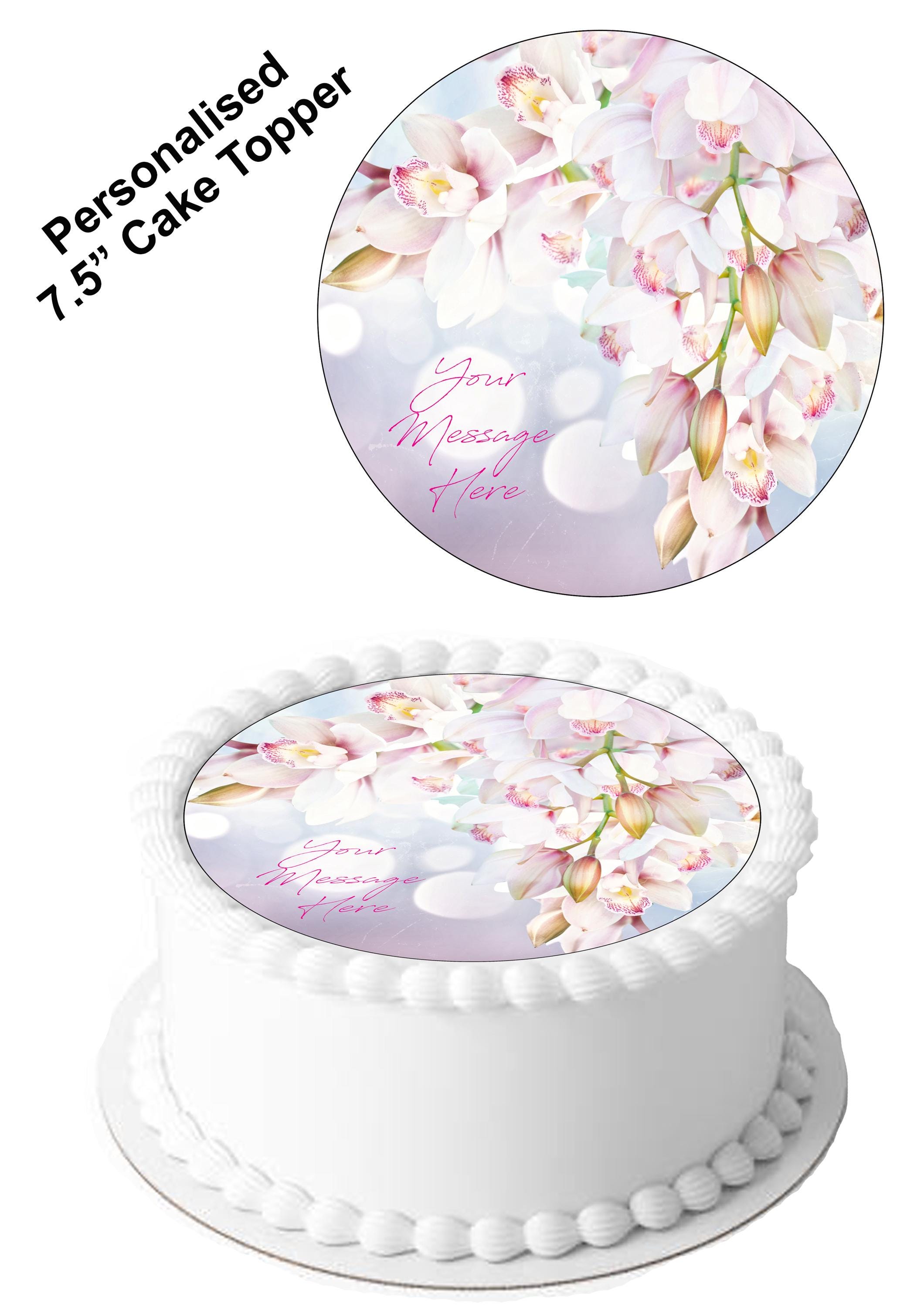 Personalised Message Orchid Flower 7.5inch Circle Edible Icing Cake  Decoration Topper. Personalise Your Cake. Perfect for Larger Cakes. - Etsy, image size:2120x3000