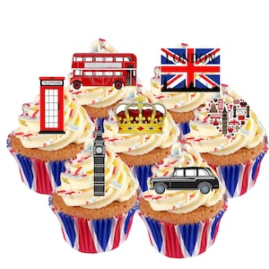 "35 Aufsteller London Hauptstadt Essbare Oblaten Papier Karte Kuchen Cupcake Toppers Dekorationen." Voll essbare Oblatenkarte und Druckfarben