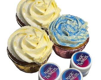 Paillettes comestibles Magic Twinkles - Flocon de neige, collection Reine des neiges, blanc et bleu pastel - Décoration de gâteau entièrement comestible - Lot de 3 pots de 5 g.